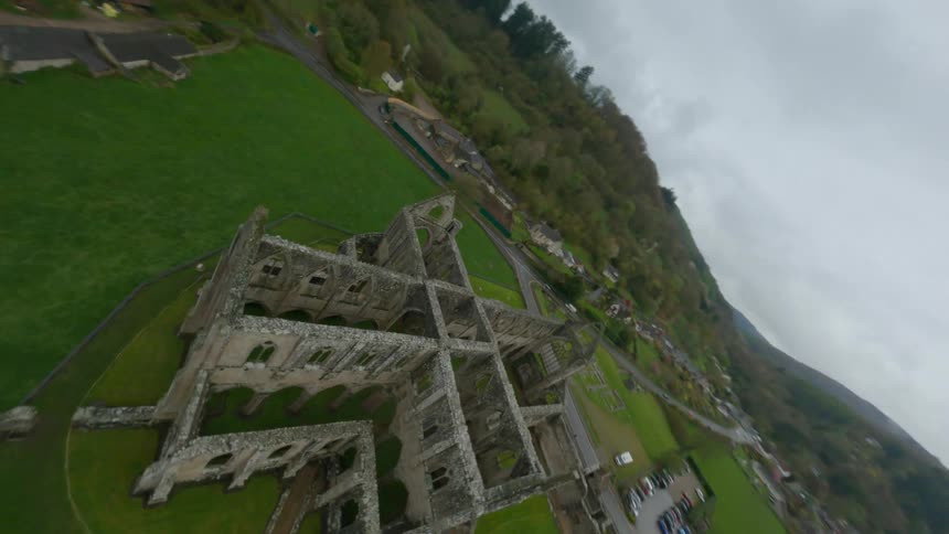 Aerial view of tintern abbey abaty tyndryn historical landmark