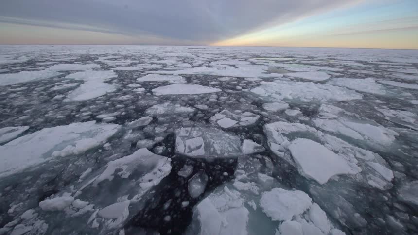 An icy body of water