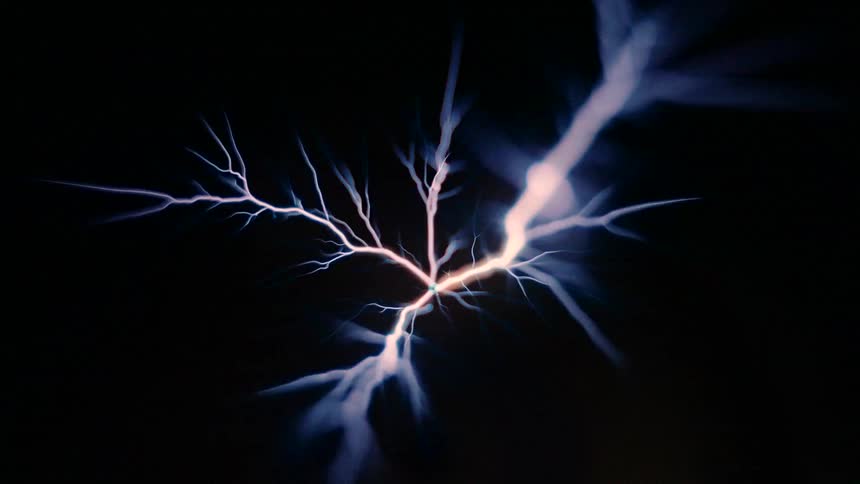 White lightning strikes on a black screen