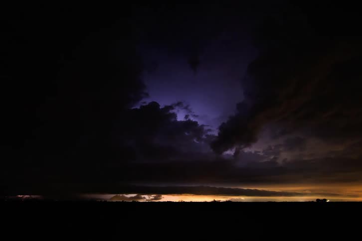 Lightning flashes in a stormy sky
