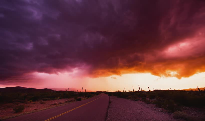 Colorful storm clouds flowing in the evening sky