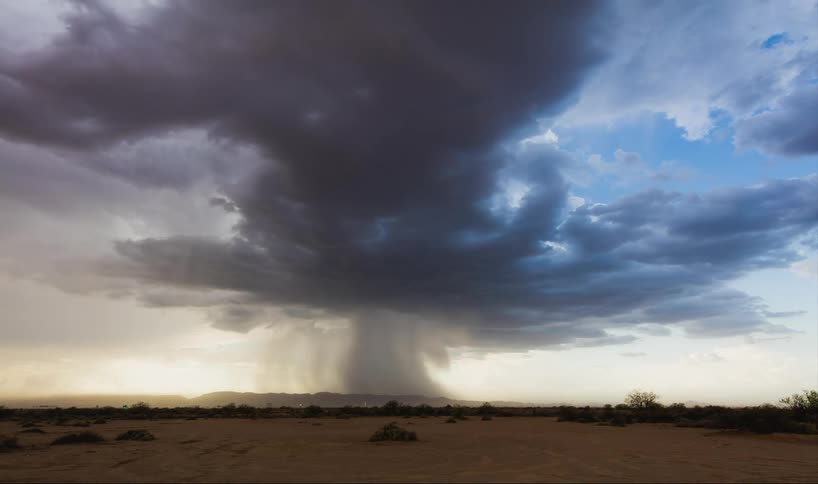 Time-lapse of a microburst over mountains