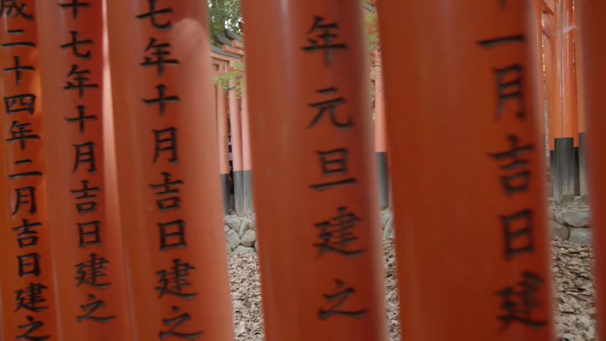 Asian characters written on the beams of a pergola