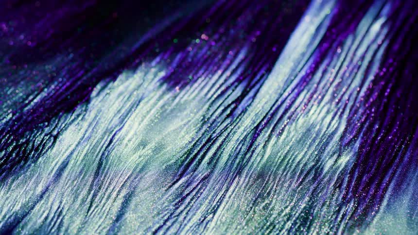 Streaks of shimmering bright purple glittering white liquid ink flowing upwards