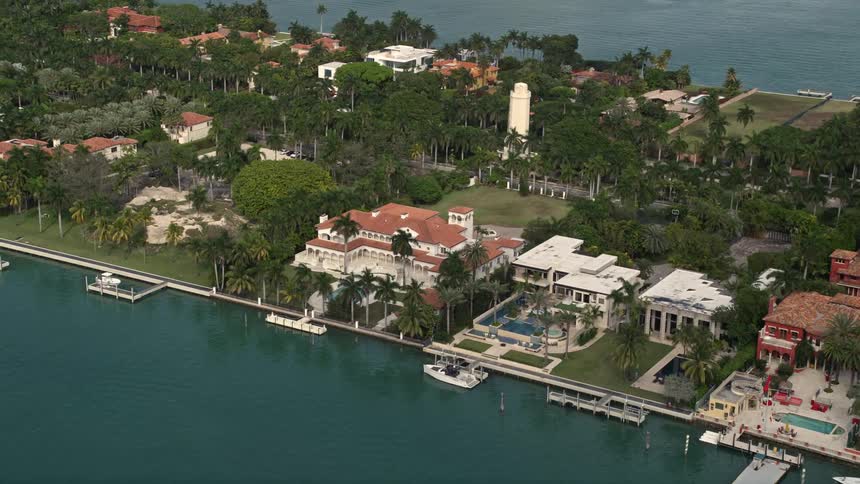 Luxury waterfront mansions in Star Island Florida showcased in a breathtaking 5K aerial footage