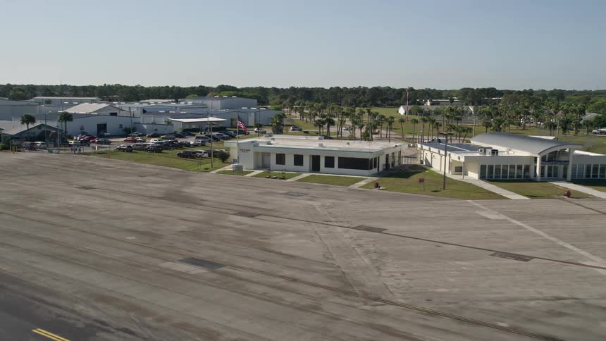 An aerial view of the approach to St Lucie County International Airport in Florida on a sunny day