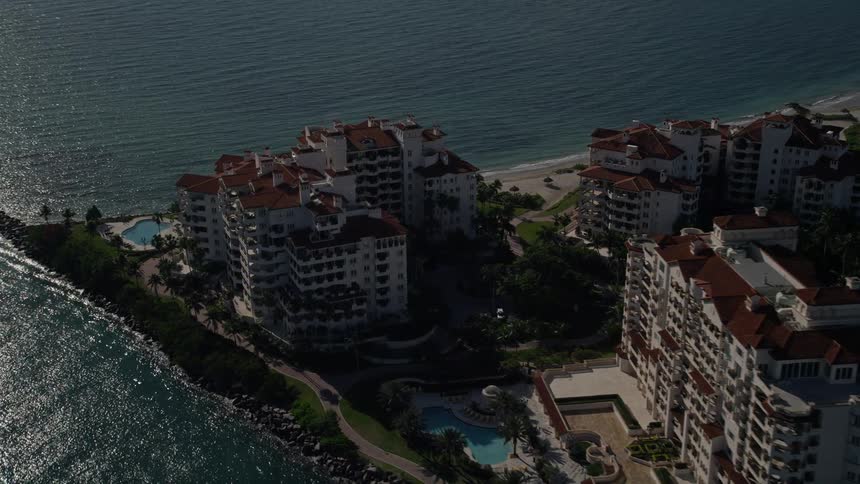 A breathtaking aerial view of oceanfront condominiums on Fisher Island Florida