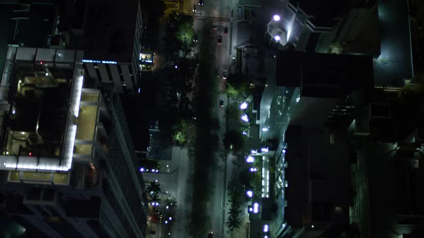 A stunning aerial view of Brickell Avenue in Downtown Miami Florida at night