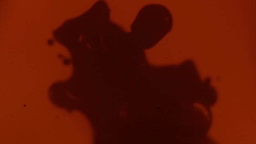 Dark blob gyrates in orange medium