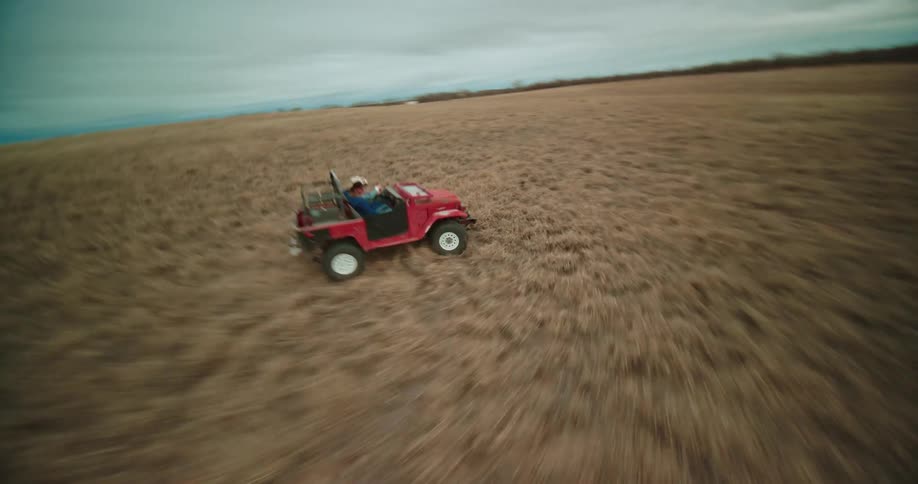 The jeep is driving off road