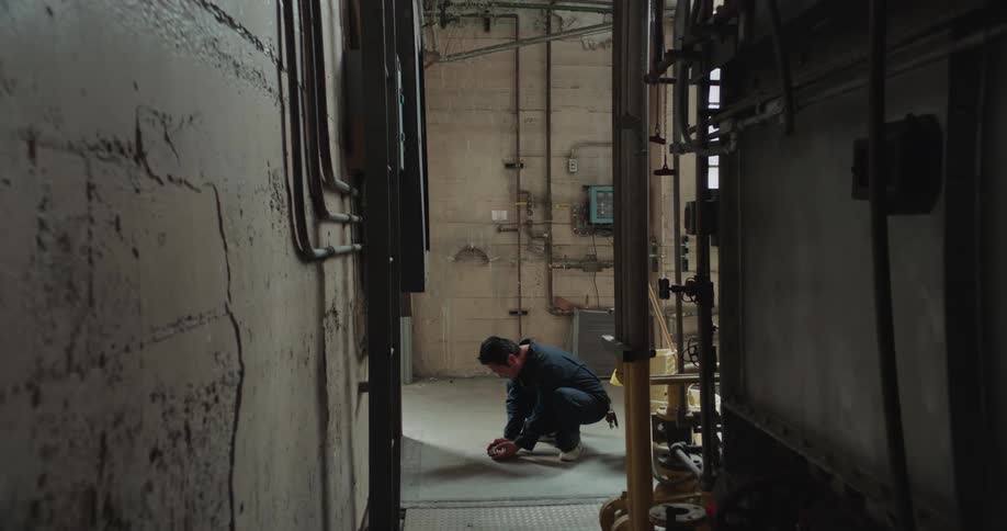 A man is holding an object while he is working
