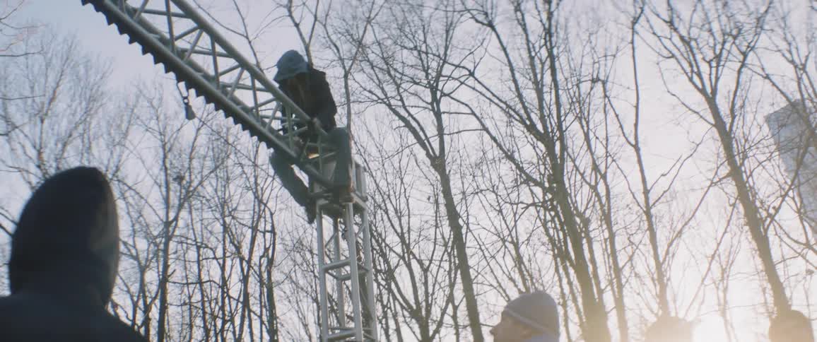 A film crew sets up for a shoot