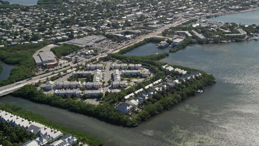 Aerial view of condominiums on the shore of Key West Florida during the daytime summer