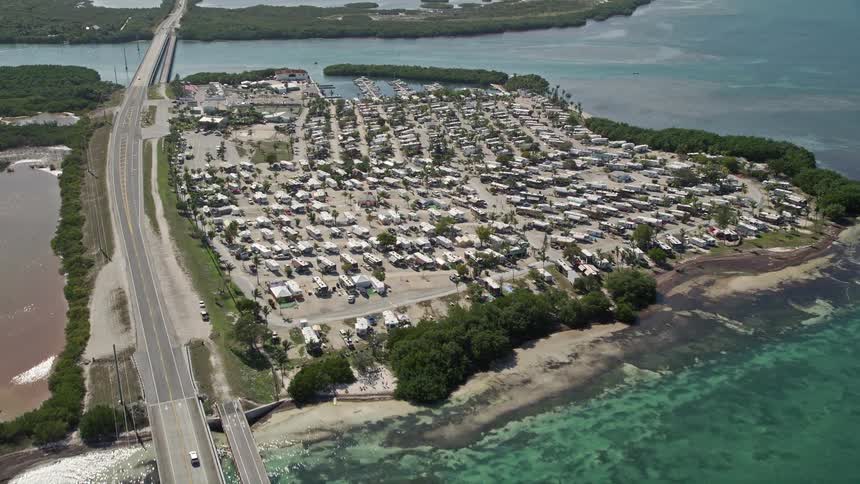Aerial view of Sunshine Key RV and Camping Resort Ohio Key and the Overseas Highway in Florida