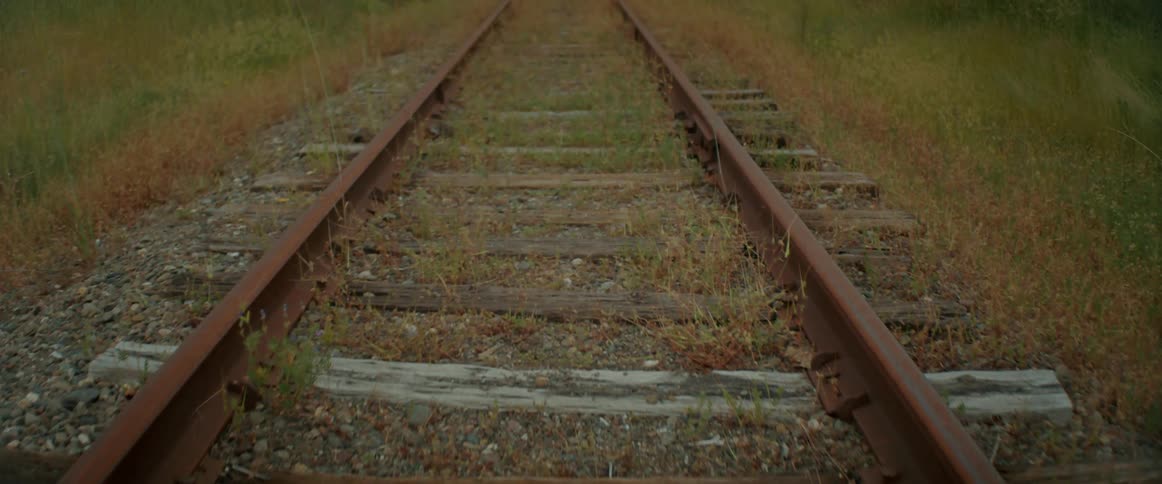 Close up view of a railroad track is displayed