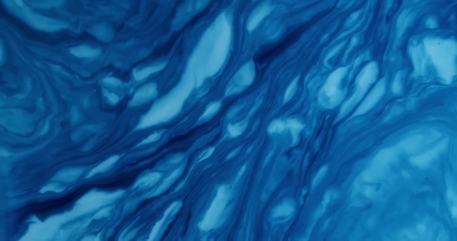 Multi blue layers flow down center and swirl on the sides