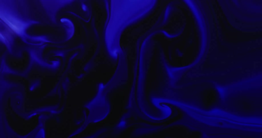 A dark blue liquid swirls and mixes with a nearly black liquid
