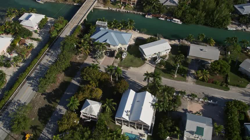 A birds eye view of residential areas and beachfront properties in Lower Sugarloaf Key Florida