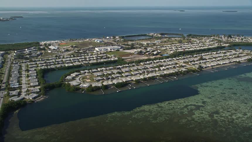 Aerial footage of Sigsbee Park and the surrounding Florida Keys coastline captured on a sunny day