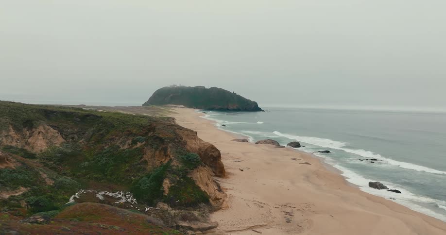 Aerial view of sandy beach near the ocean