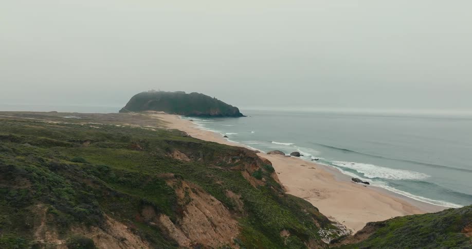 Aerial view of remote beach on a cloudy day