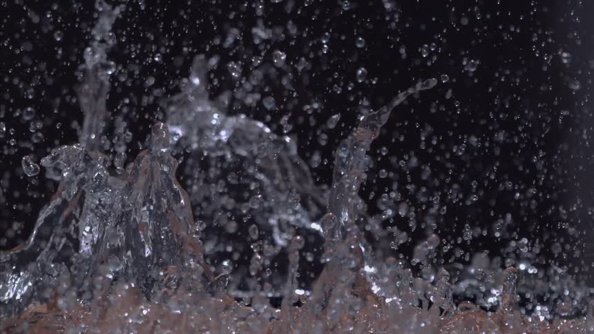 Water splashing and dropping with a black background