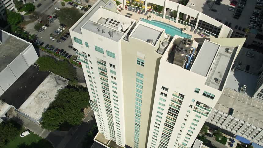An aerial view of Las Olas River Homes and the Franklin Templeton building in downtown Fort Lauderdale Florida