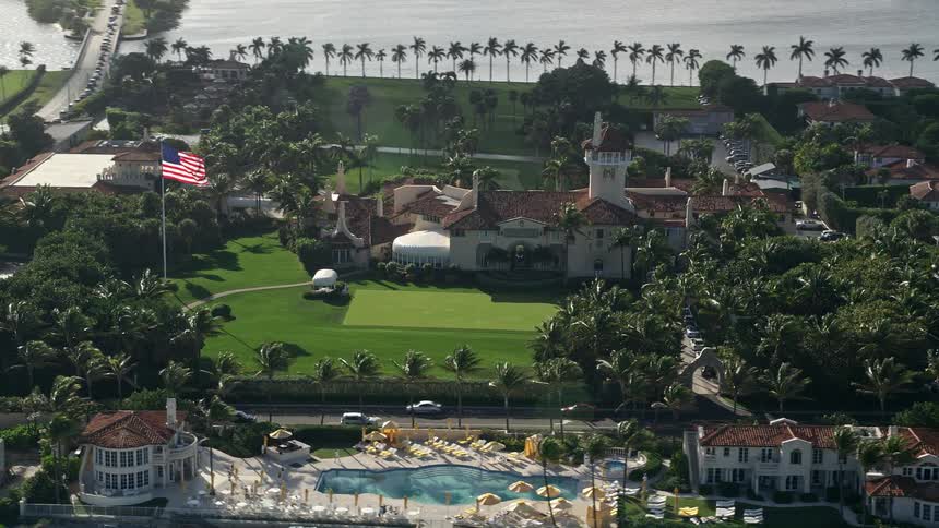 Aerial view of Mar-A-Lago estate the historic landmark and Florida home of former President Donald Trump located in Palm Beach County