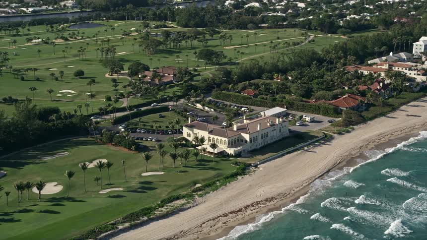 An aerial view of Gulf Stream Golf Club located on the ocean shore of Delray Beach Florida on a sunny day