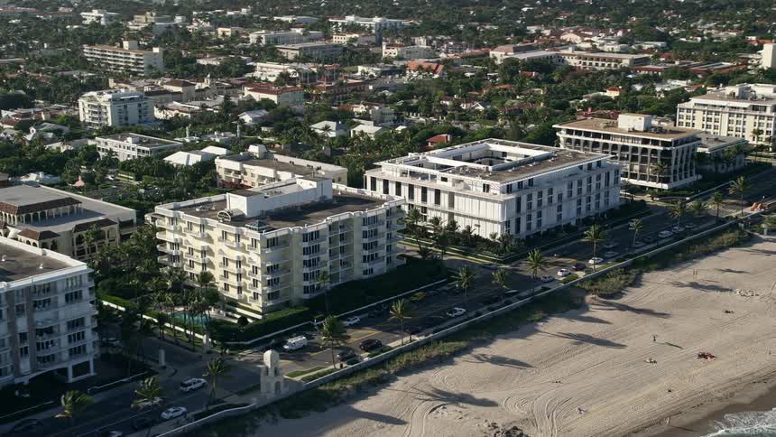 Aerial view of coastal condominium complexes in Palm Beach Florida