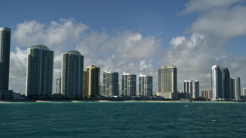 An aerial flyover of Trump Towers and neighboring residential condominium complexes in Sunny Isles Beach Florida