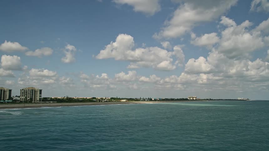 Aerial view of the residential area on the coast of Fort Pierce Florida during a partly cloudy day