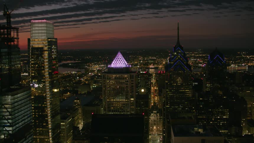 Skyscrapers in a metropolis at night