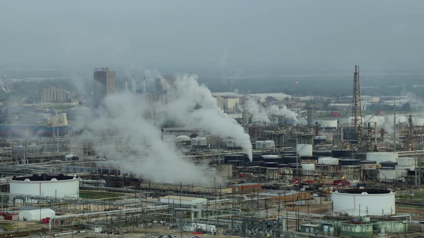 Aerial view of a large busy industrial complex at daytime