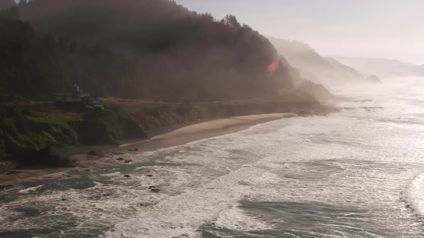 A beach along a rocky coastline at the base of a forested mountain during the day