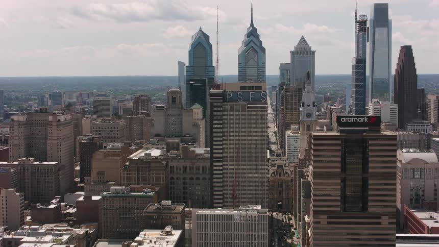 Aerial view of the tall skyscrapers on the new york city skyline at daytime