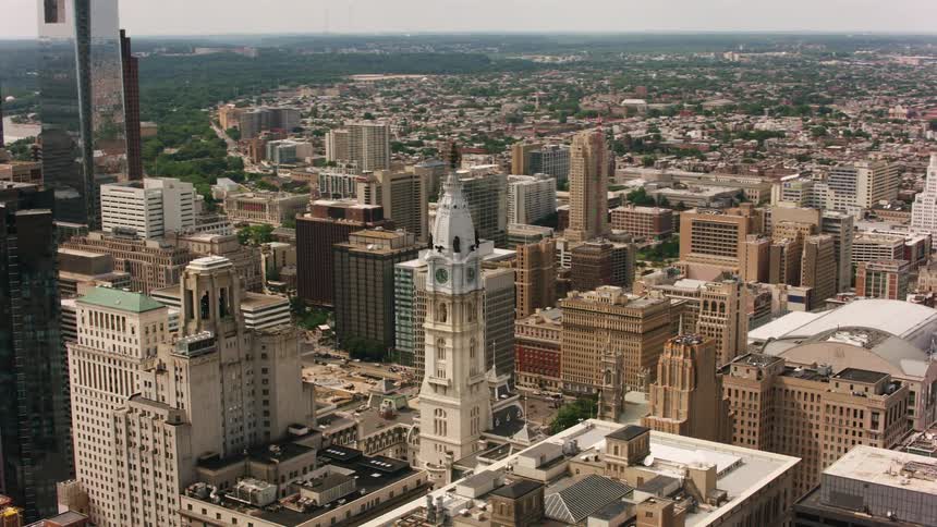 Aerial view of high rise buildings and skyscrapers in the city