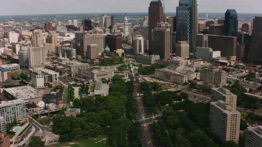 Aerial view of downtown area in the city