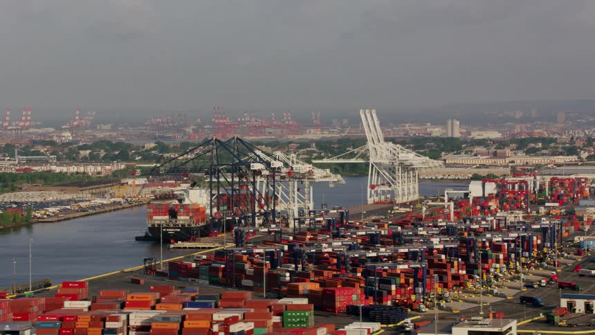 Aerial view of port of long beach in southern california shipping containers freight waterway daytime