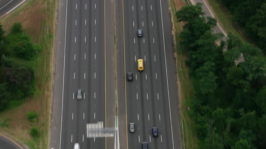 An aerial view of an eight lane highway