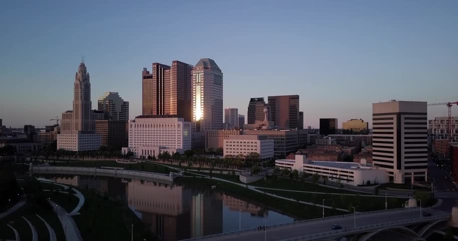The city ahead has many tall buildings