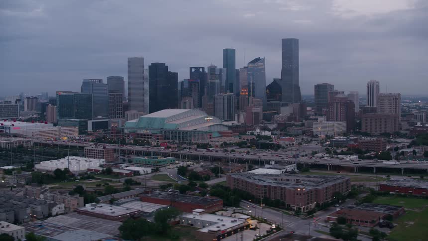 Aerial view of skyline in the city on a cloudy day