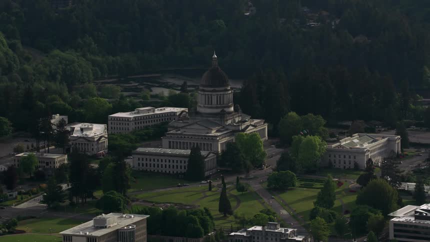 The view is of a building that is surrounded by the forest area