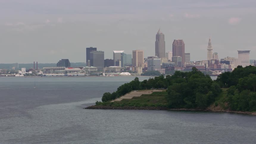 Aerial view of hudson river from brooklyn water and skyline daytime
