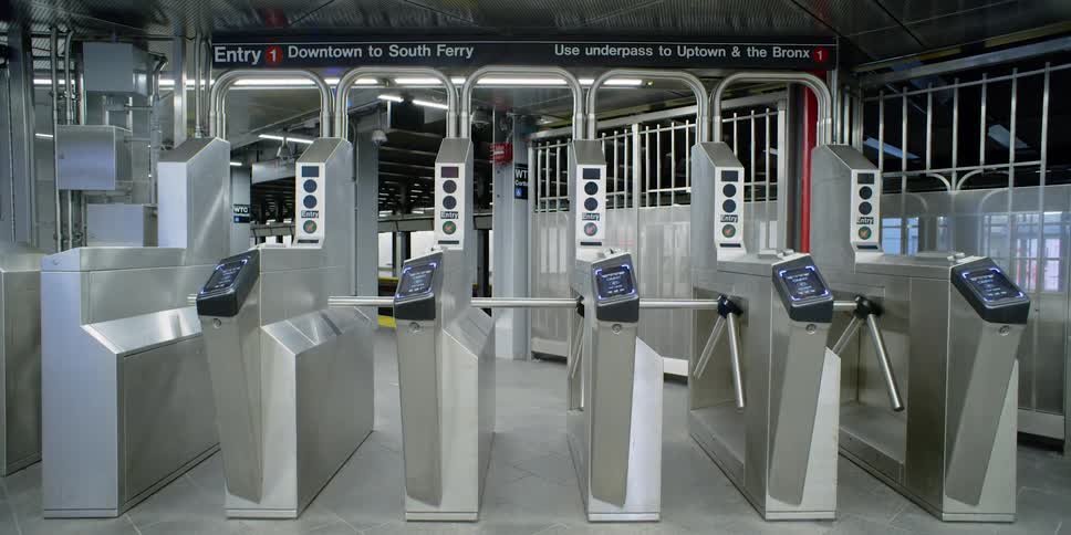 Deserted turnstile at metro station during global pandemic