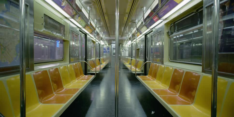 Empty seats on a subway car