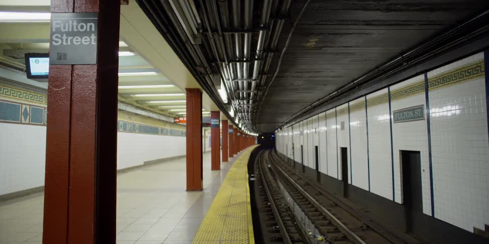 An empty platform in the subway station during coronavirus panic
