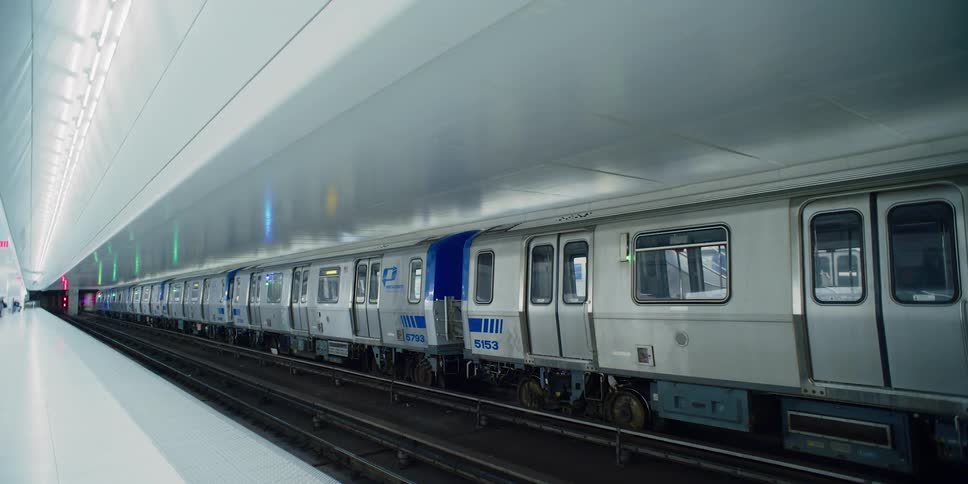 Subway train parked in station