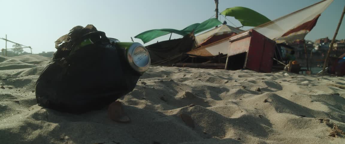 Trash on the sand beach