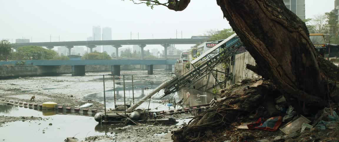 Landscape of dirty and polluted river